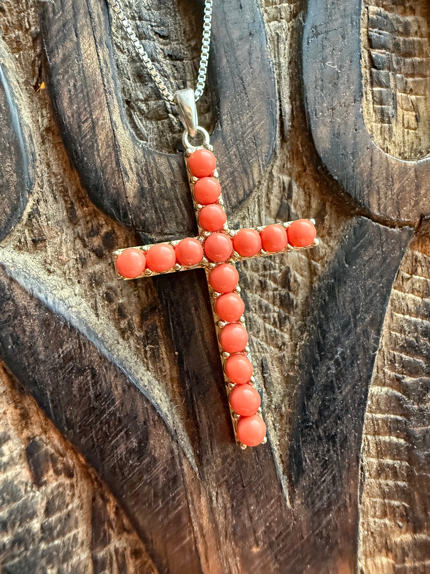 Angel Coral Cross Necklace Pendant – Sterling Silver Gemstone Bohemian Jewelry
