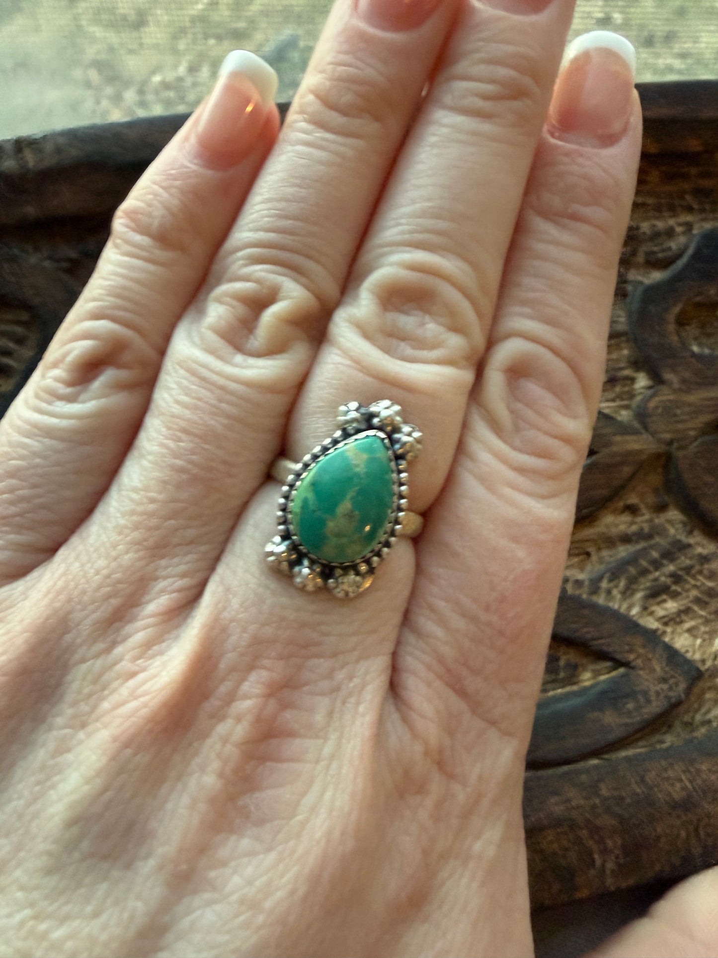 Teardrop Green Turquoise Ring