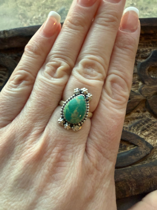 Teardrop Green Turquoise Ring