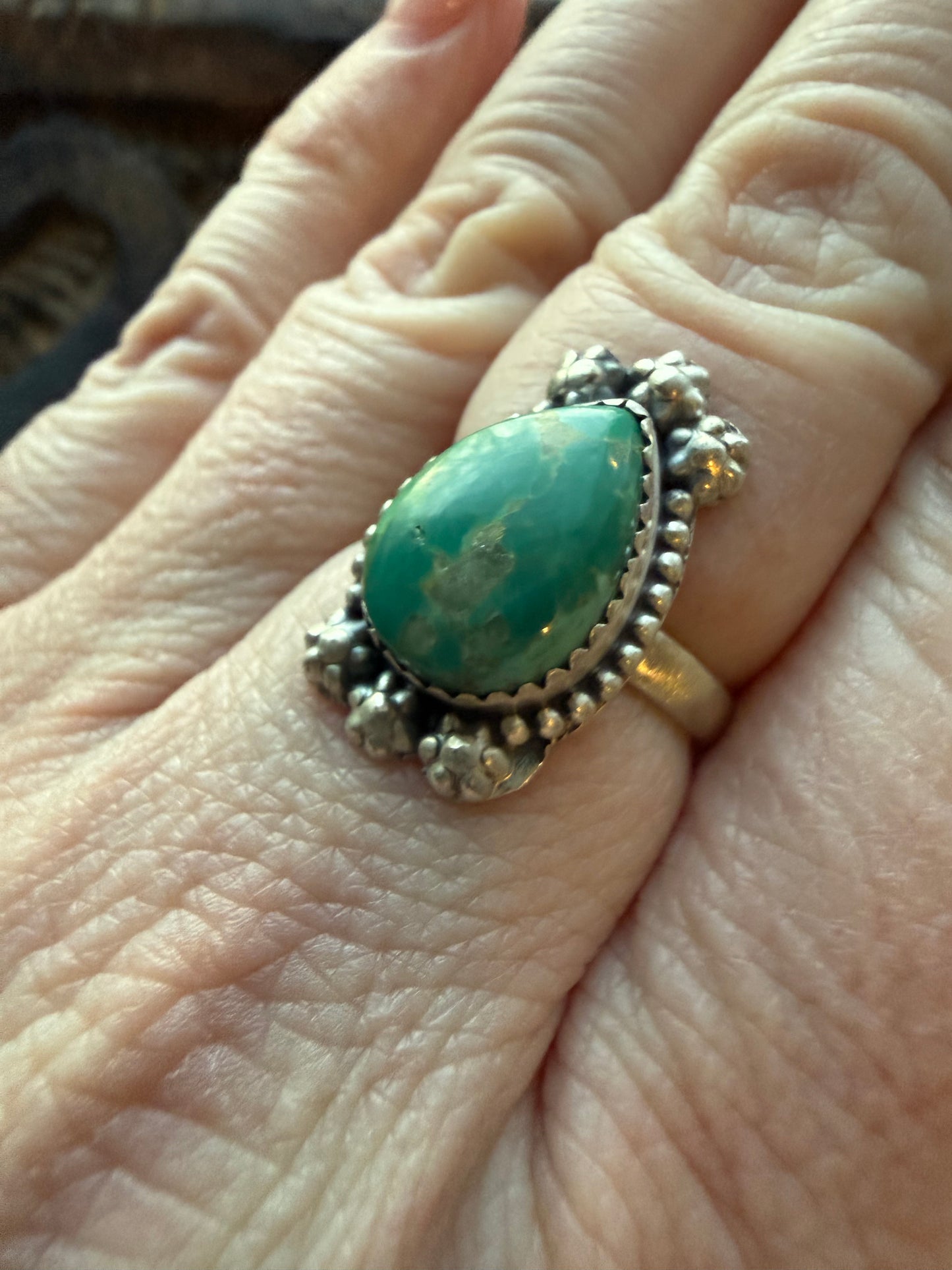 Teardrop Green Turquoise Ring