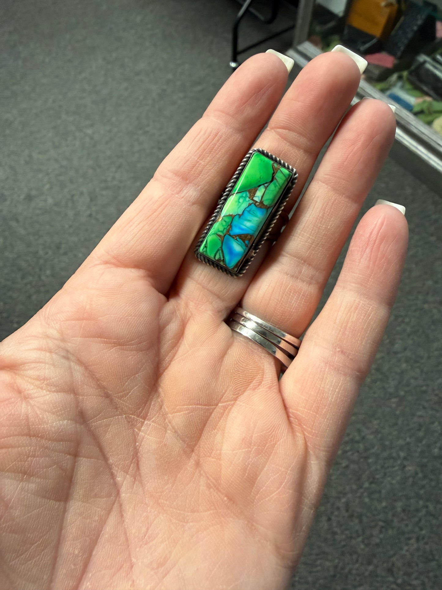 Peacock Dahlia Ring Sterling Silver Native Handmade | Queen Bee Boutique