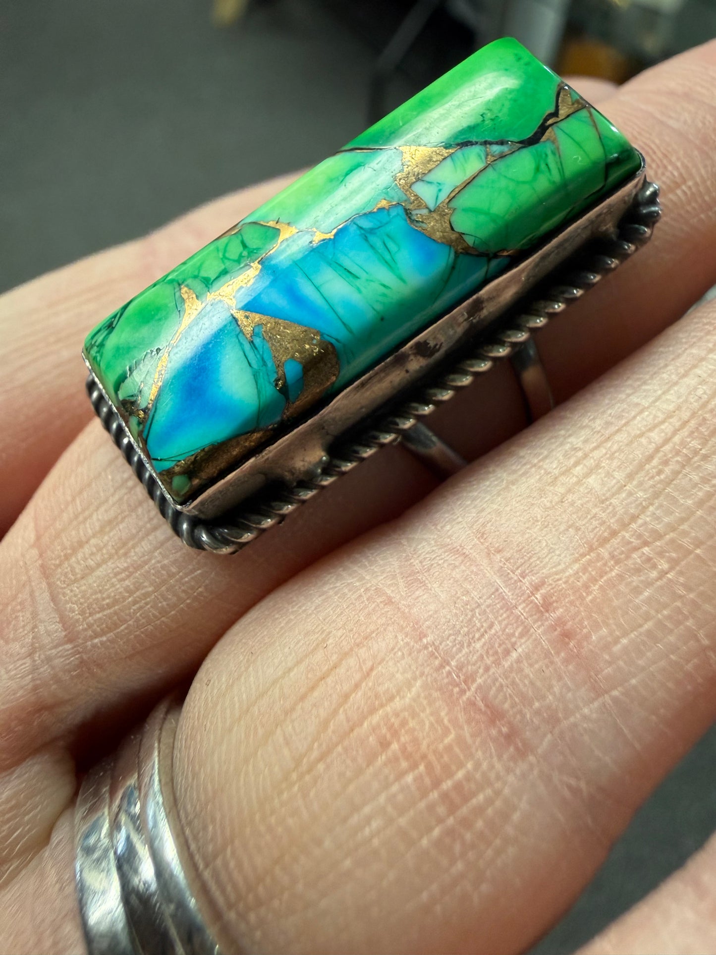 Peacock Dahlia Ring Sterling Silver Native Handmade | Queen Bee Boutique