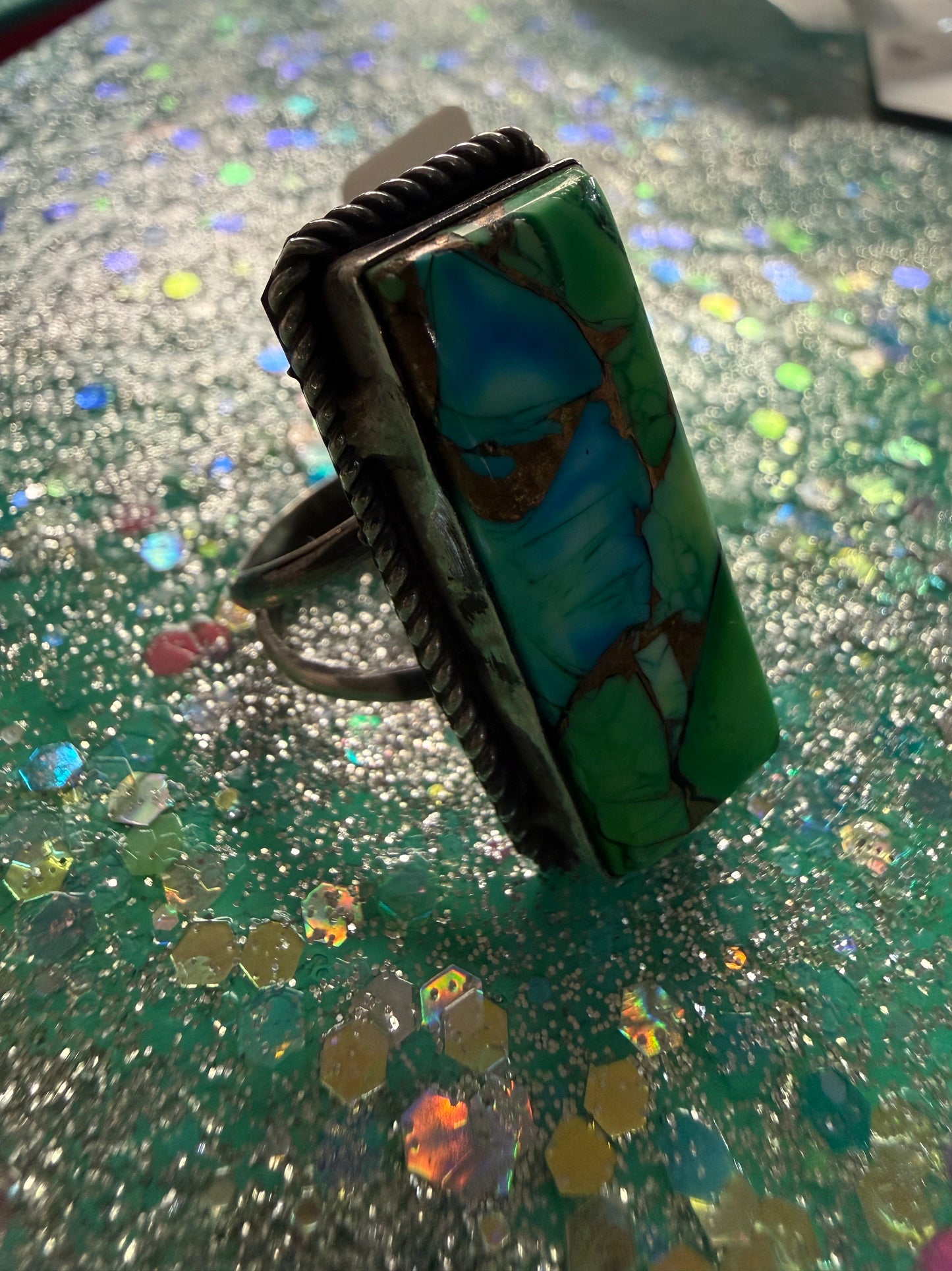 Peacock Dahlia Ring Sterling Silver Native Handmade | Queen Bee Boutique