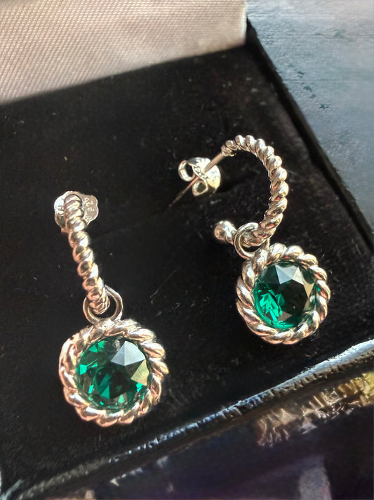 Handcrafted Green Aventurine Twisted Wire Dangle Silver Earrings | Queen Bee Boutique