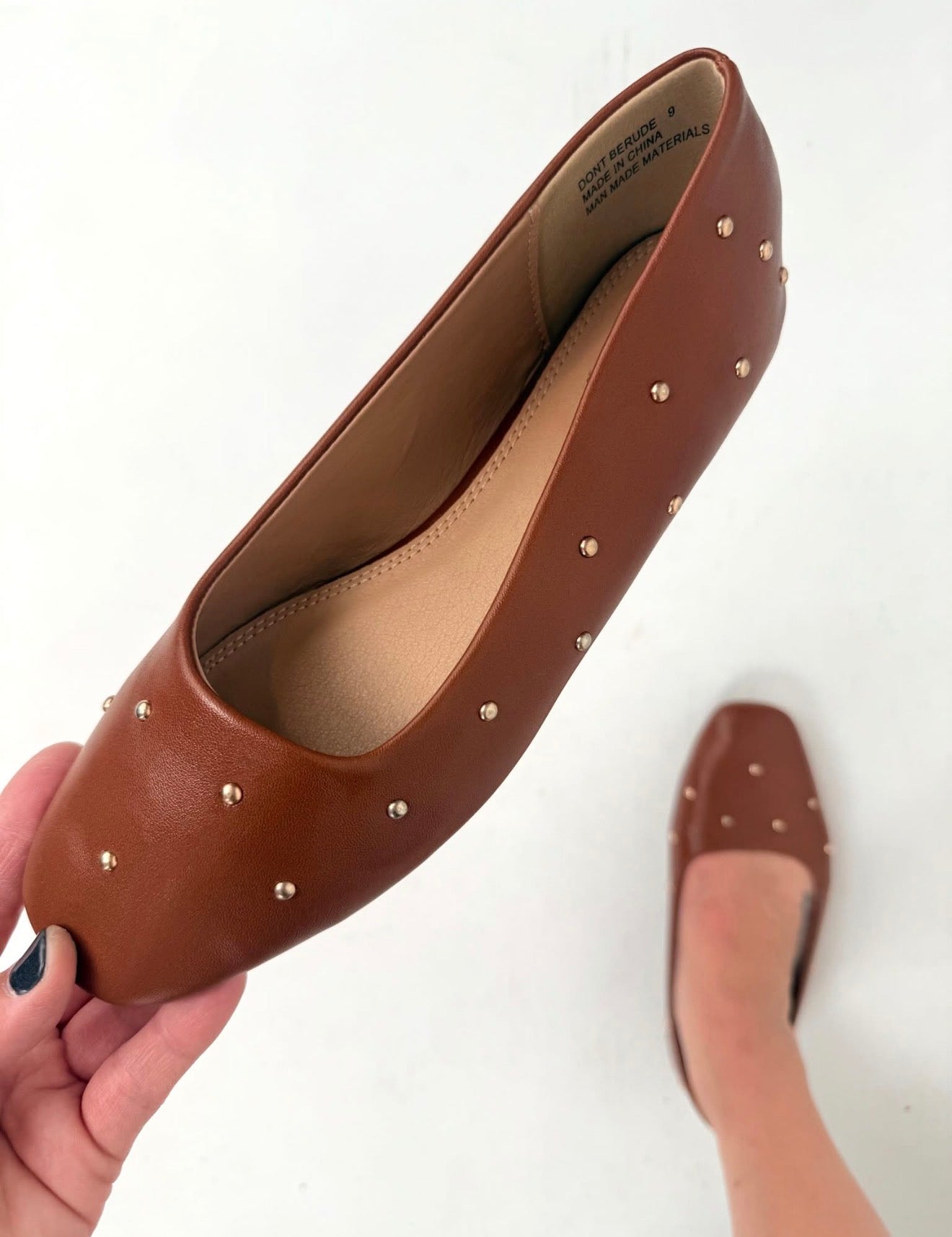 Hey Girl Studded Ballet Flats Brown and Gold | QB Boutique