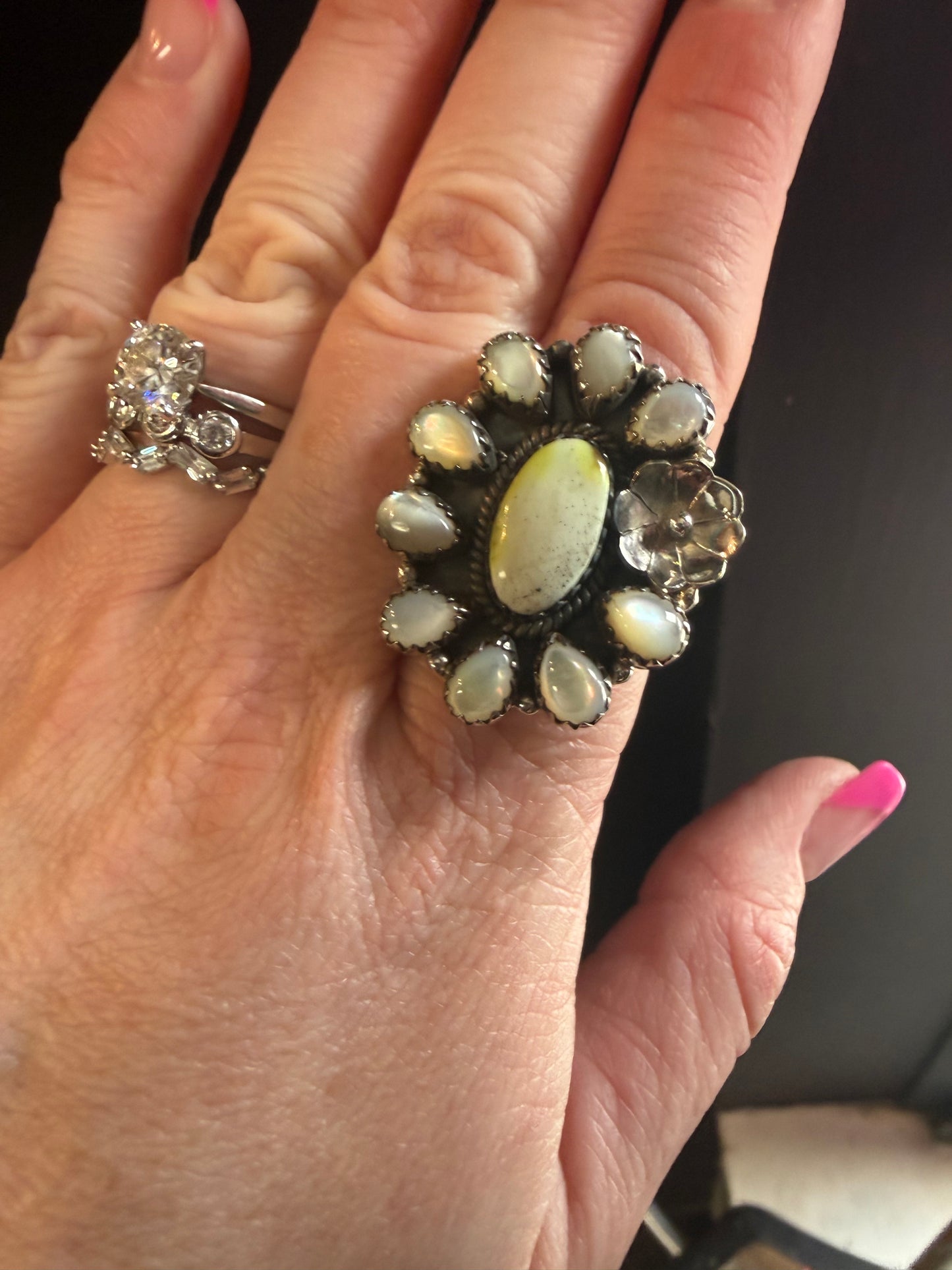 Palomino & Shell Flower Statement Ring | Handmade Southwestern Jewelry