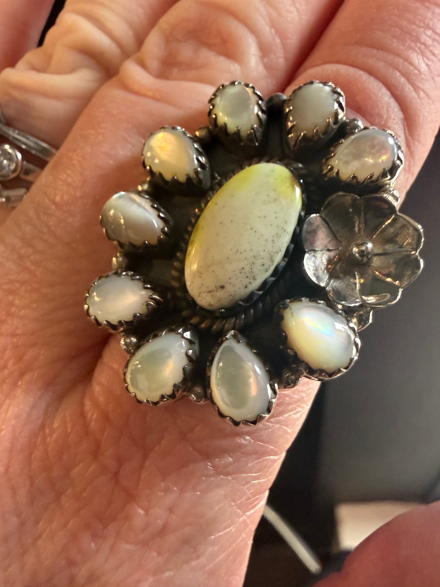 Palomino & Shell Flower Statement Ring | Handmade Southwestern Jewelry