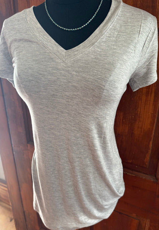 V Neck Grey Casual Tee Top