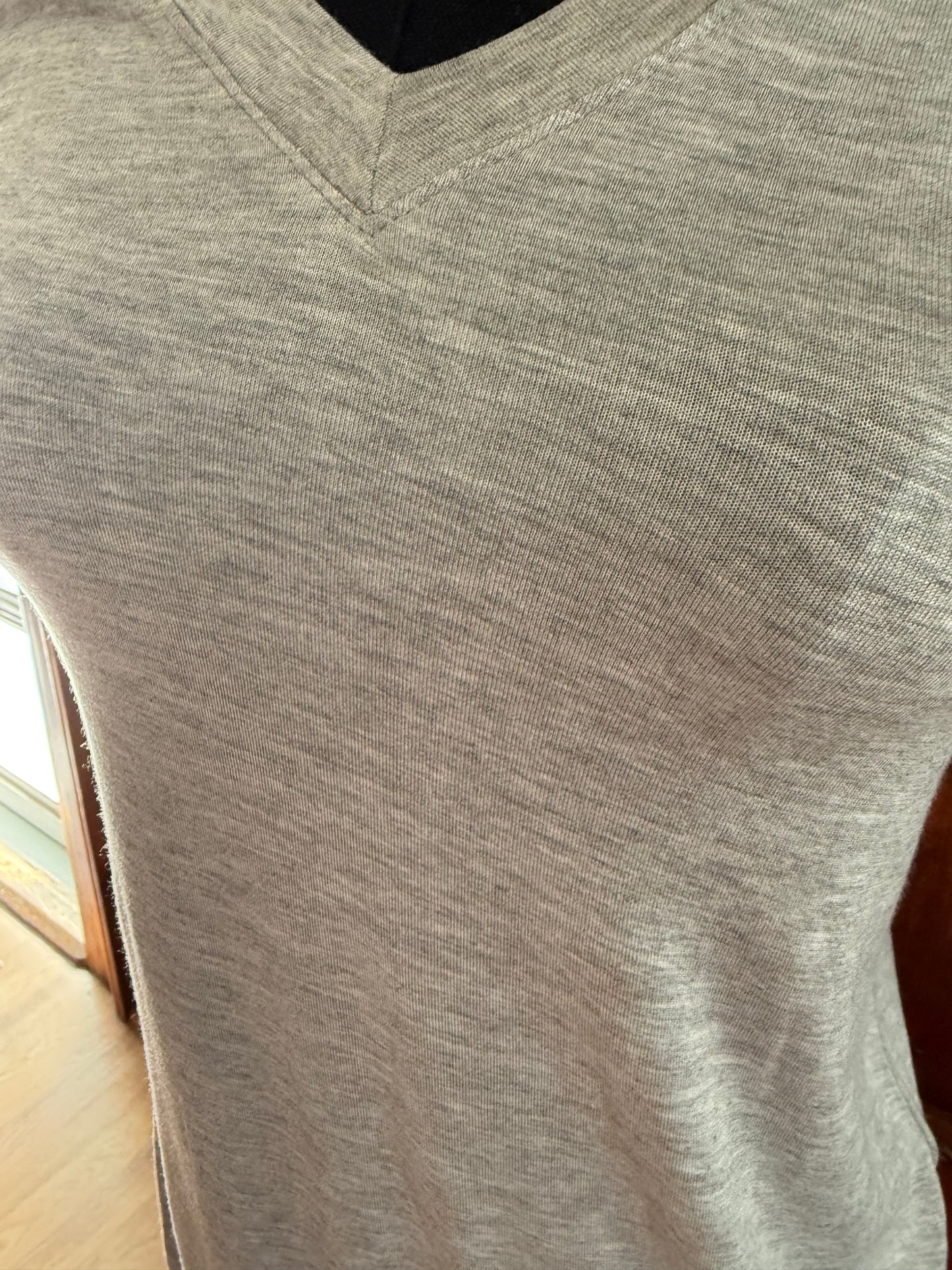 V Neck Grey Casual Tee Top