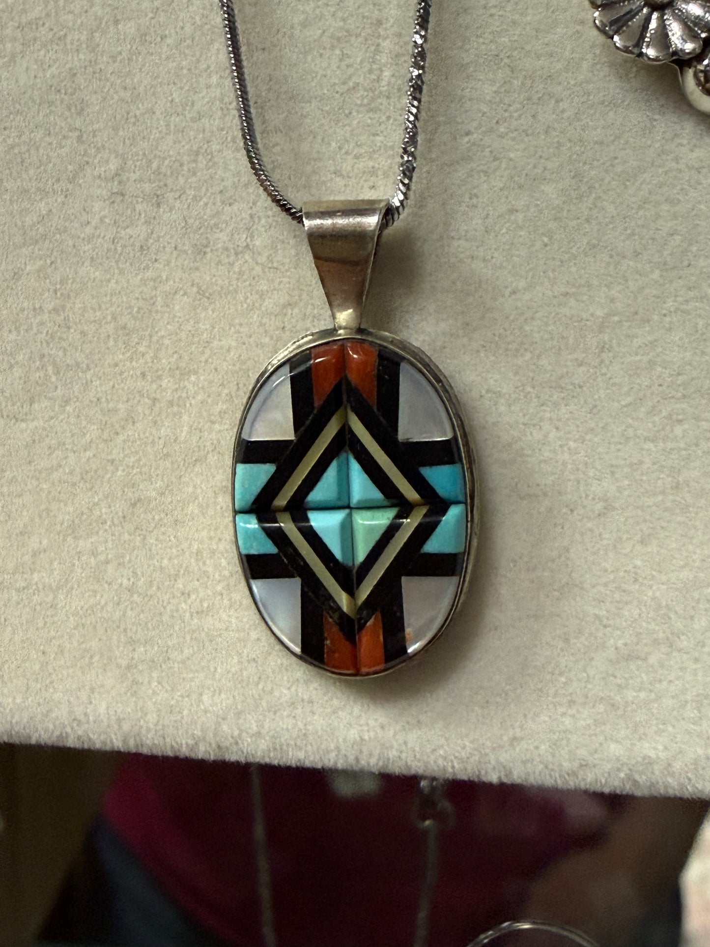 Navajo Inlay Oval Pendant