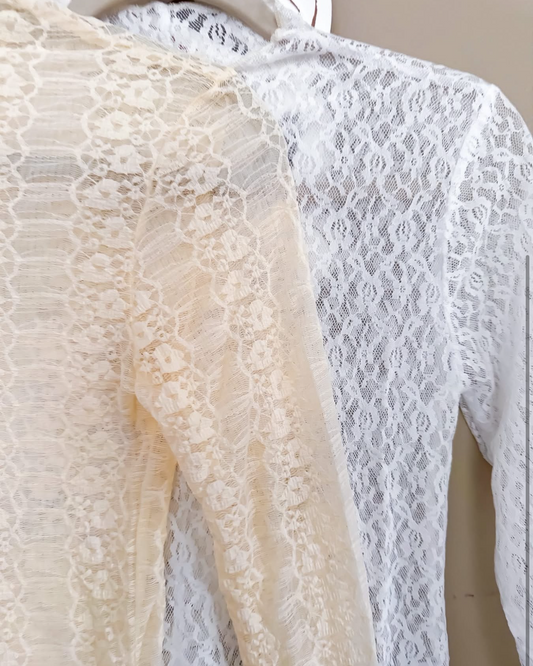 Signature Stretchy Lace Mesh Long Sleeve Top – Unique Patterned | Queen Bee Boutique