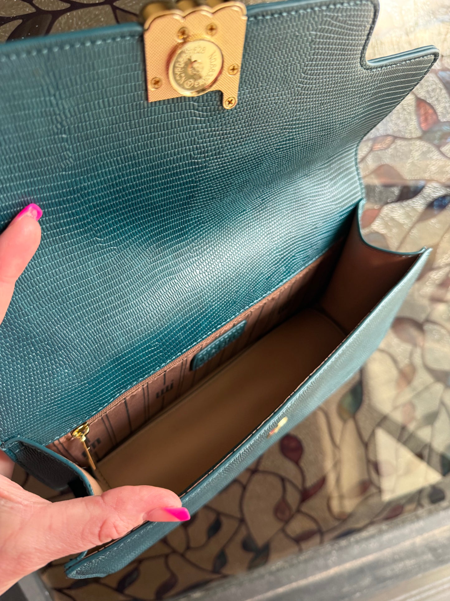 Teal Faux Gator Shoulder Hand Bag
