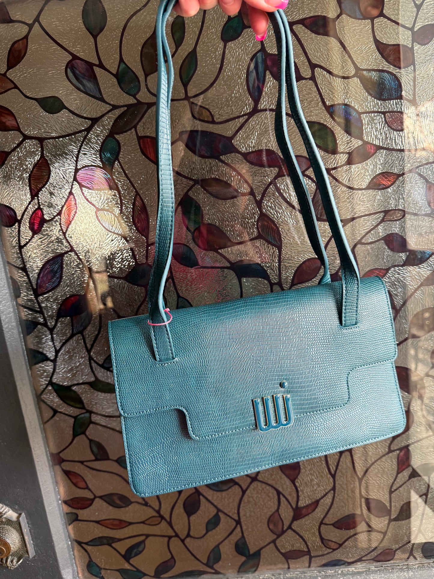 Teal Faux Gator Shoulder Hand Bag