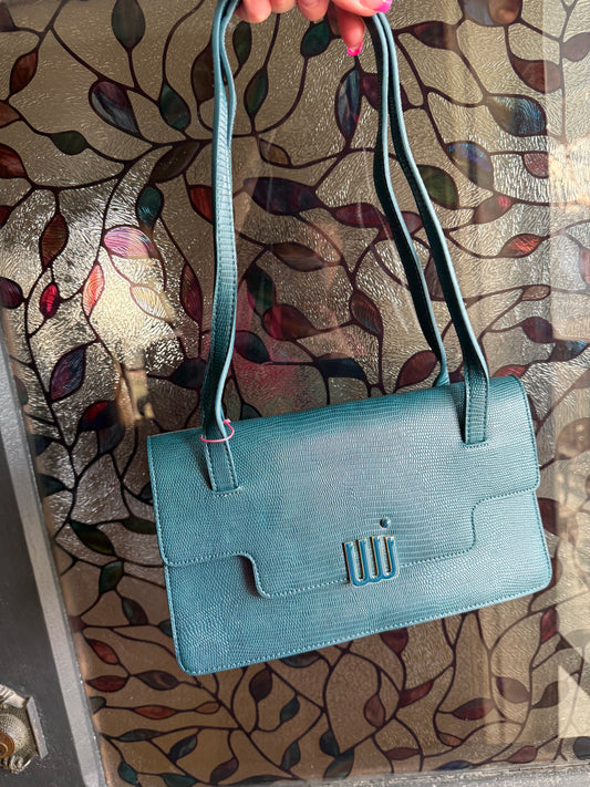 Teal Faux Gator Shoulder Hand Bag