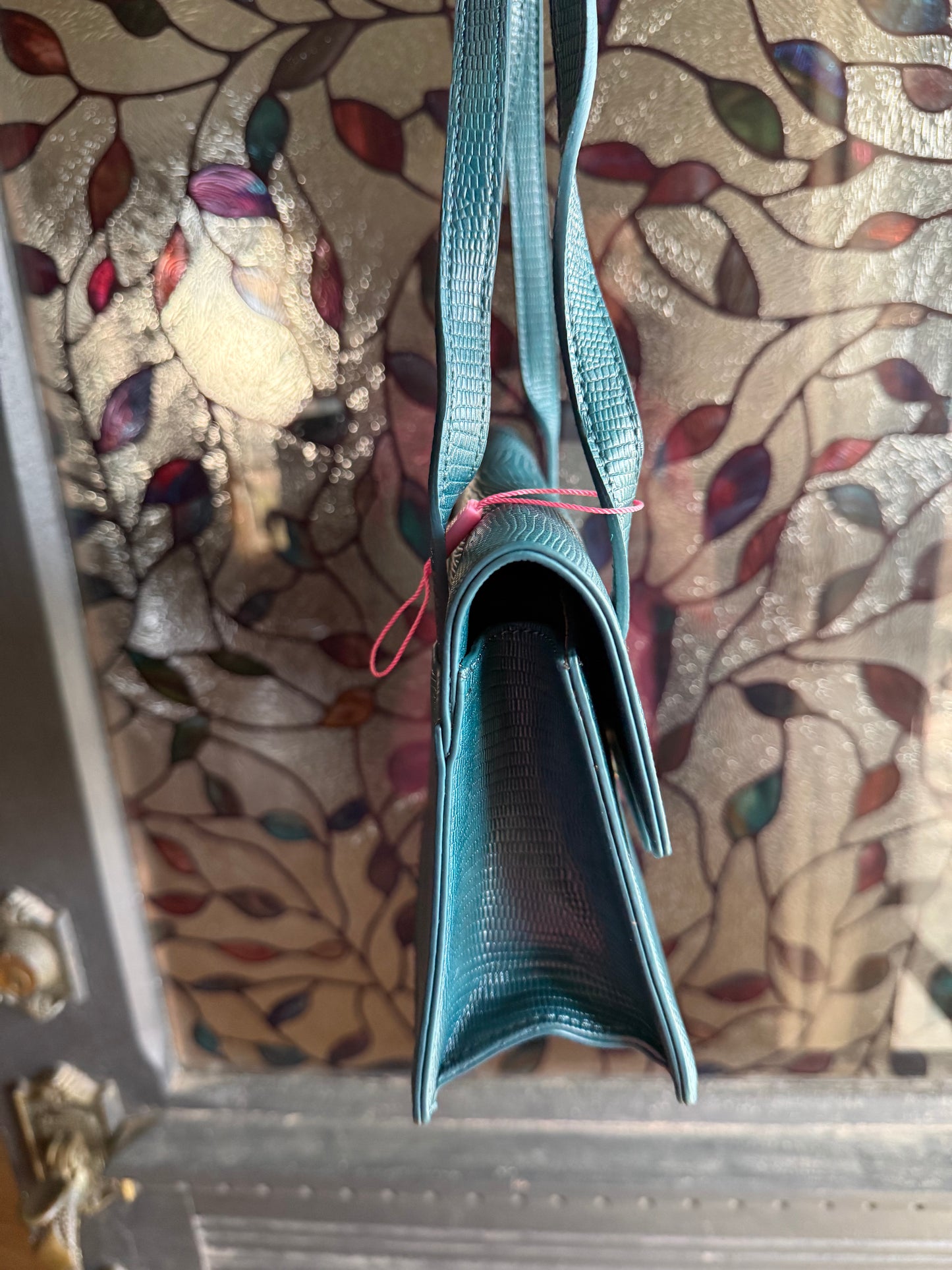 Teal Faux Gator Shoulder Hand Bag