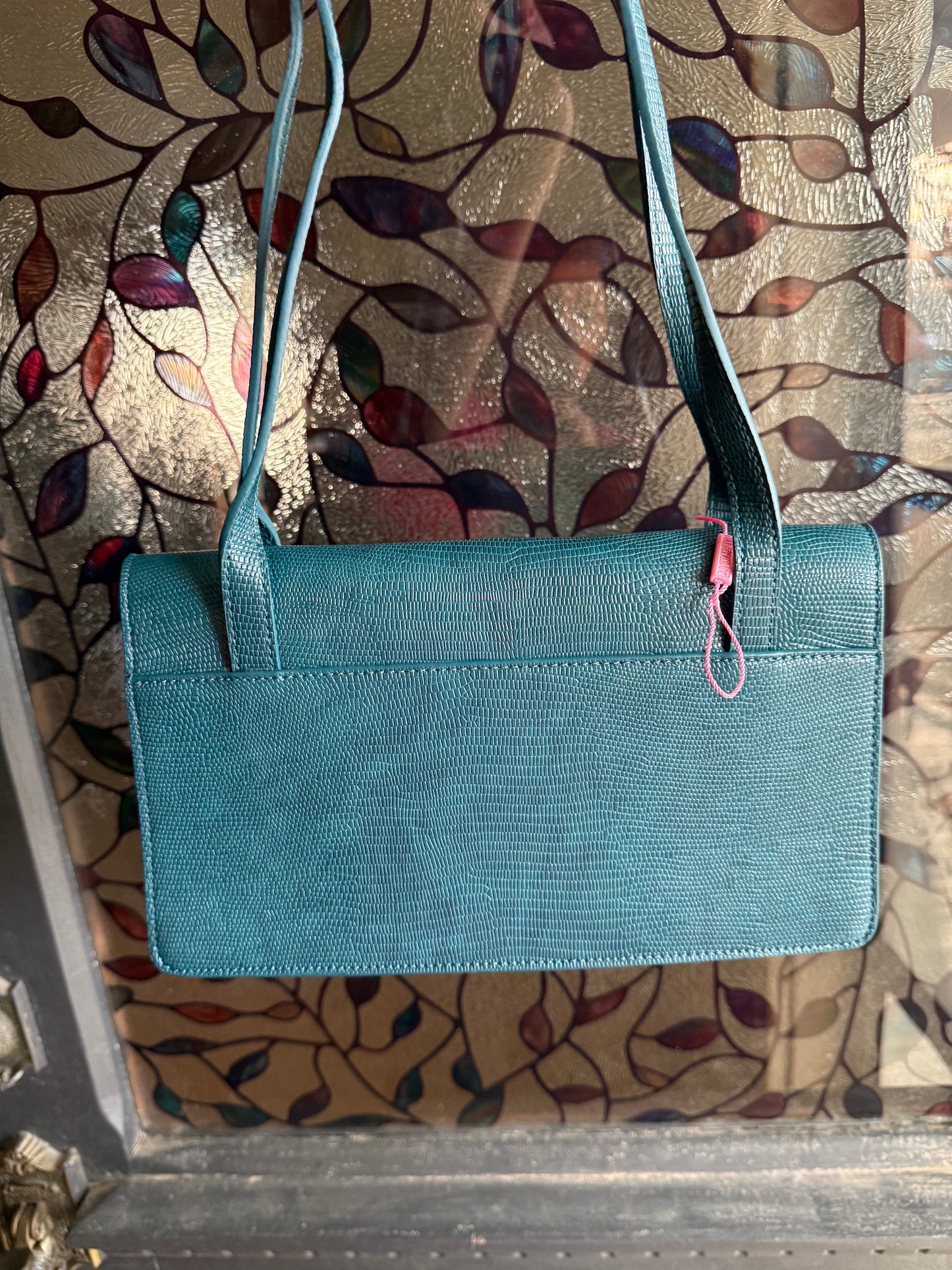 Teal Faux Gator Shoulder Hand Bag