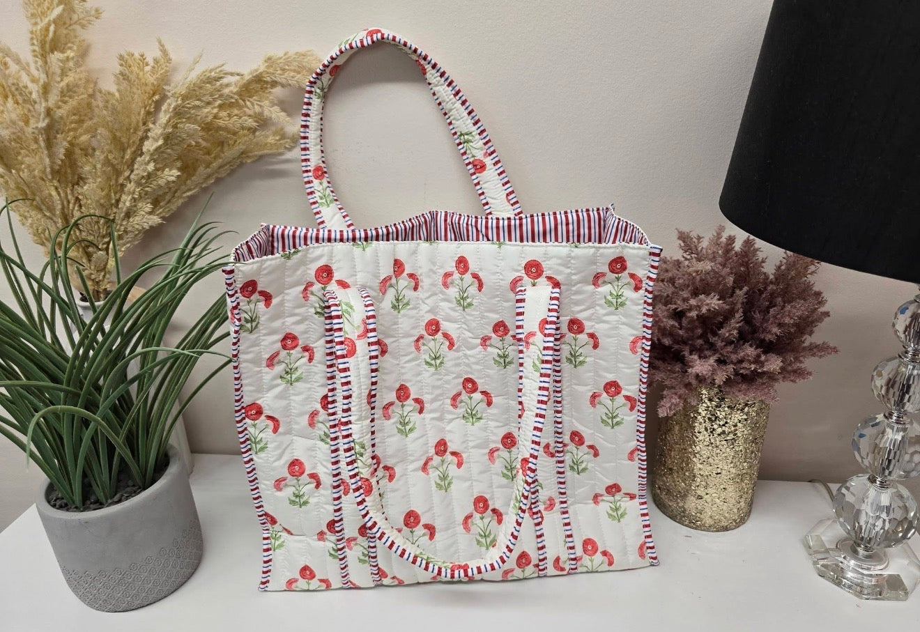 Quitled Plush Floral Spring Tote Shoulder Bags