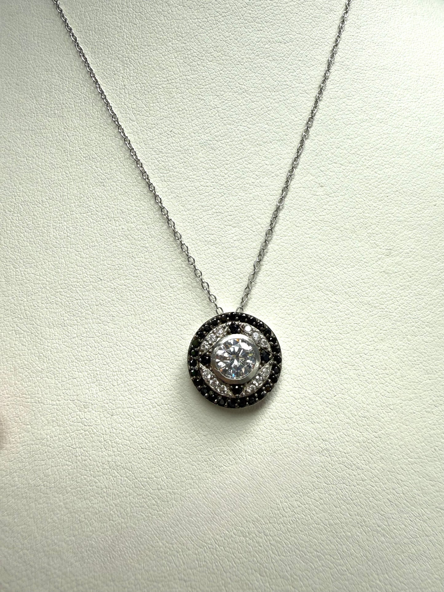 Circle Black White Pendant Necklace