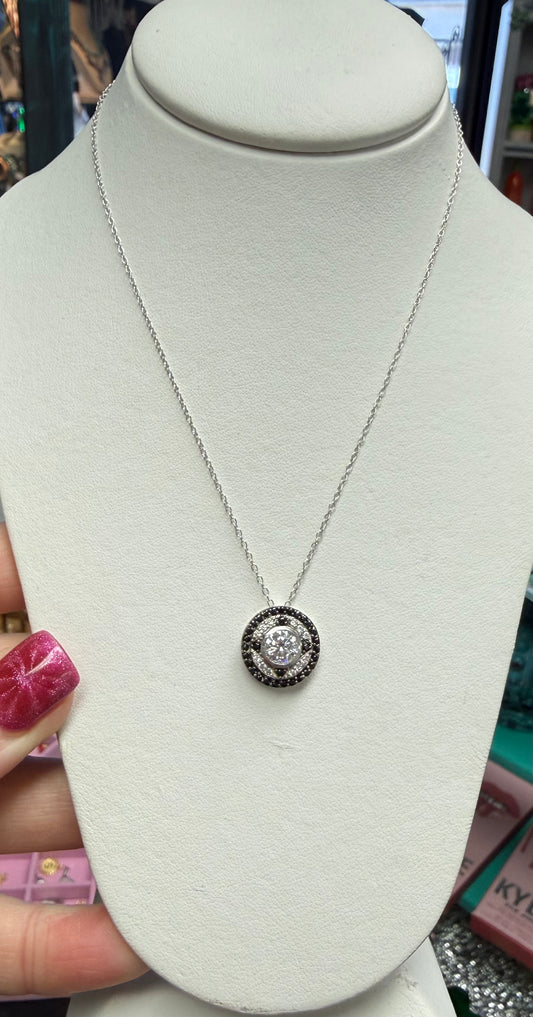 Circle Black White Pendant Necklace