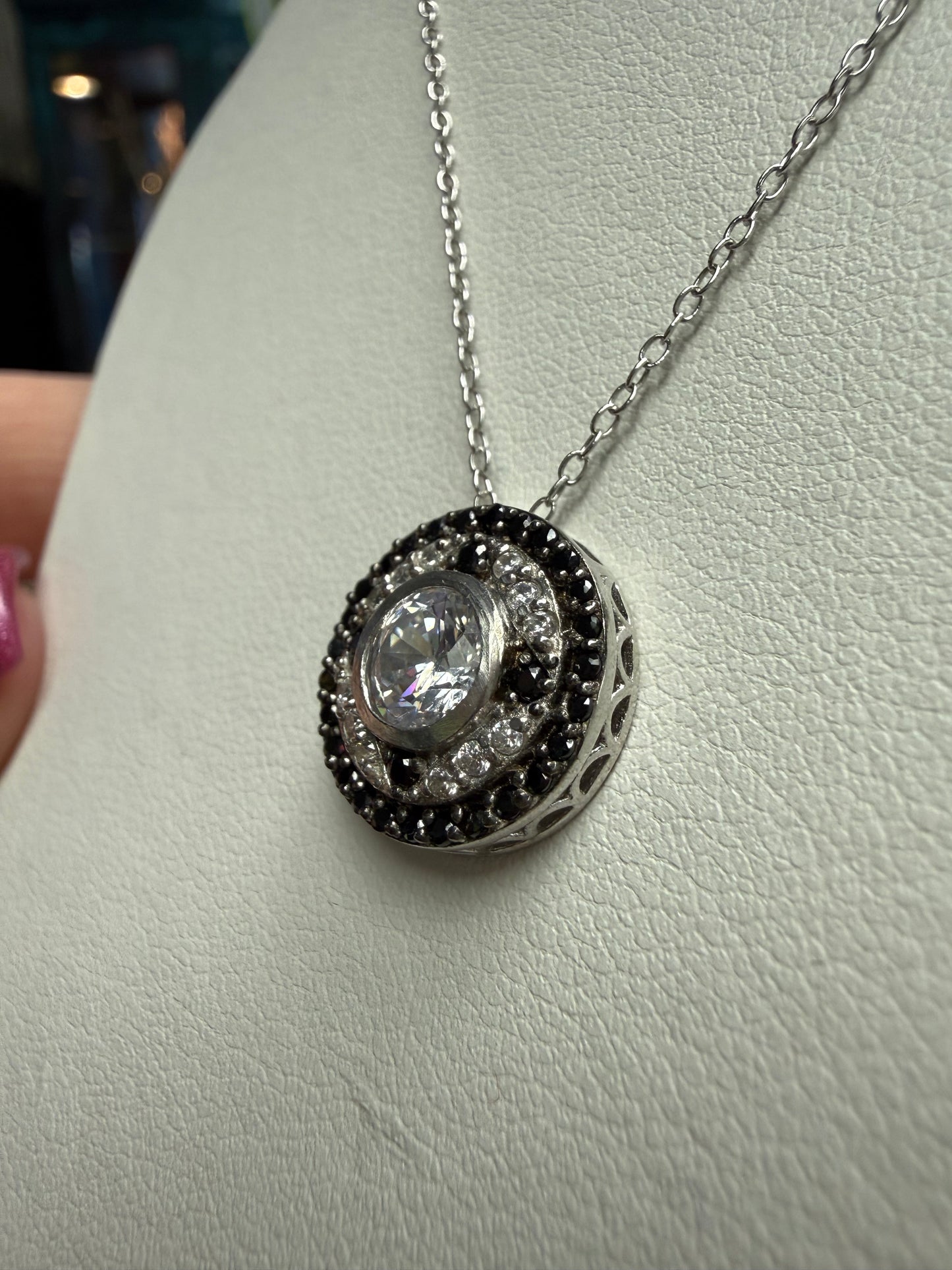 Circle Black White Pendant Necklace