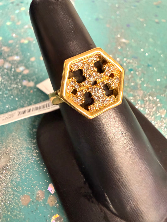 TB Logo Double-T Band Ring - 18K Gold Plated | Queen Bee Boutique