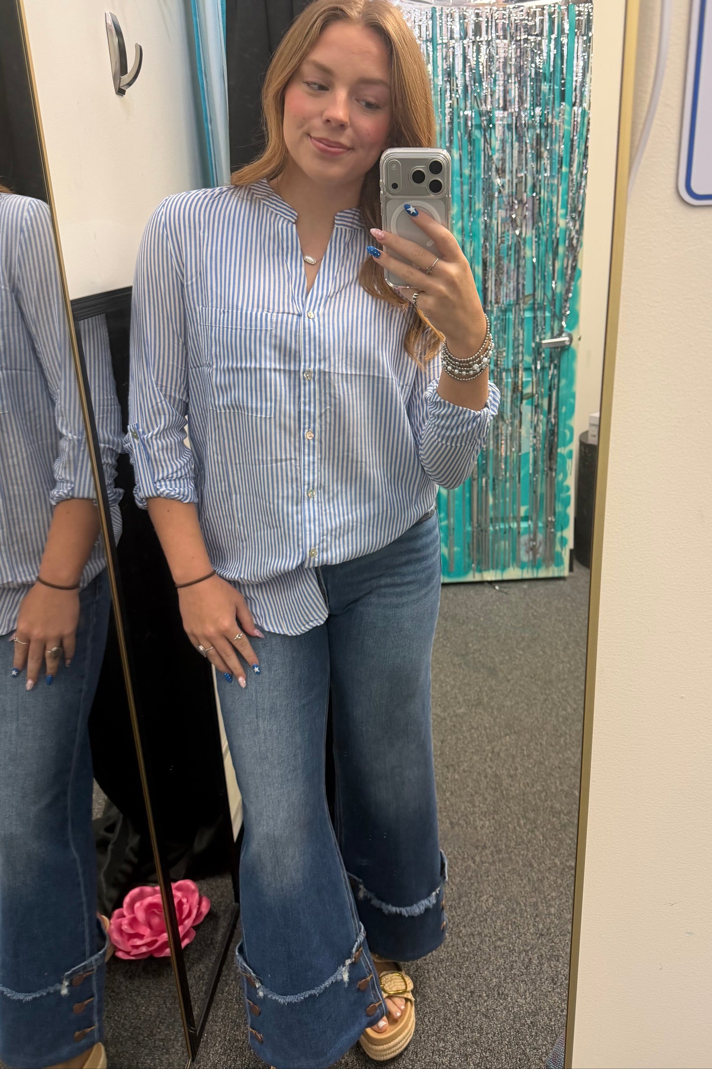 Lightweight Blue White Striped Top | Queen Bee Boutique