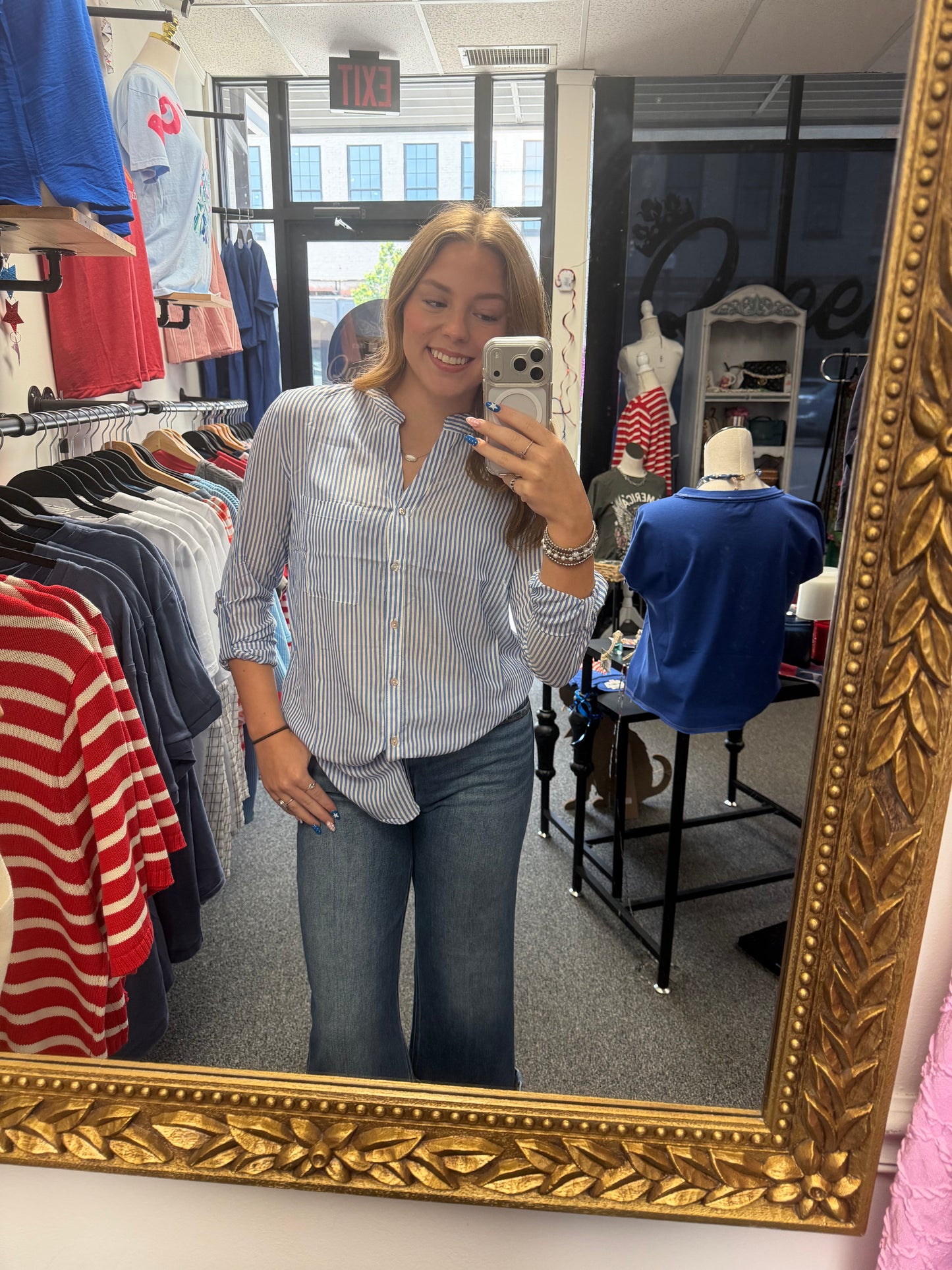 Lightweight Blue White Striped Top | Queen Bee Boutique