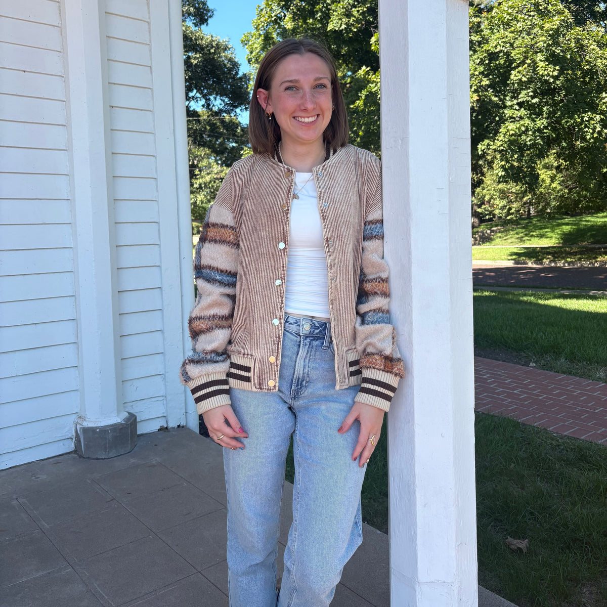 Retro Corduroy Plaid Snap Jacket | Queen Bee