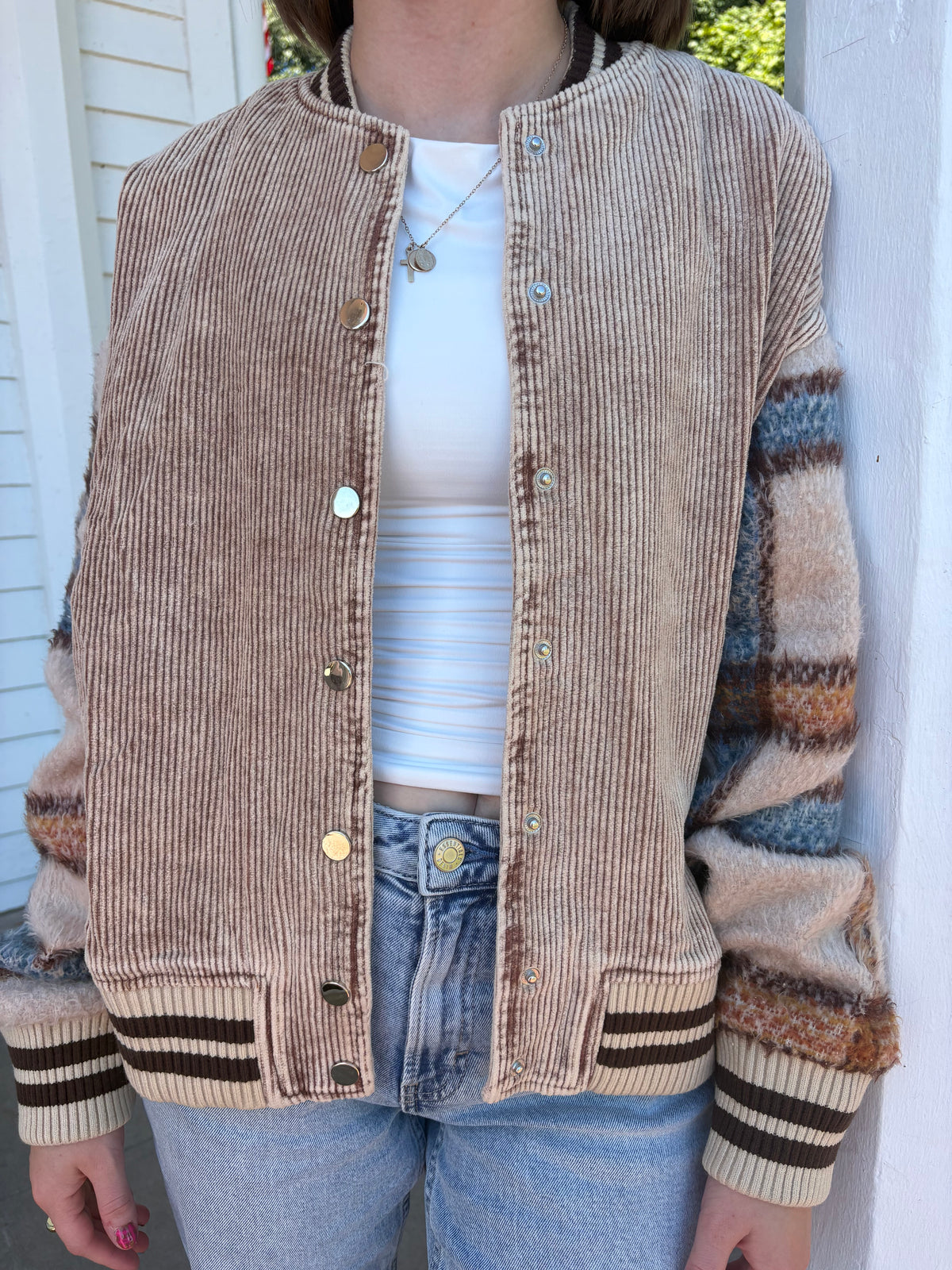 Retro Corduroy Plaid Snap Jacket | Queen Bee