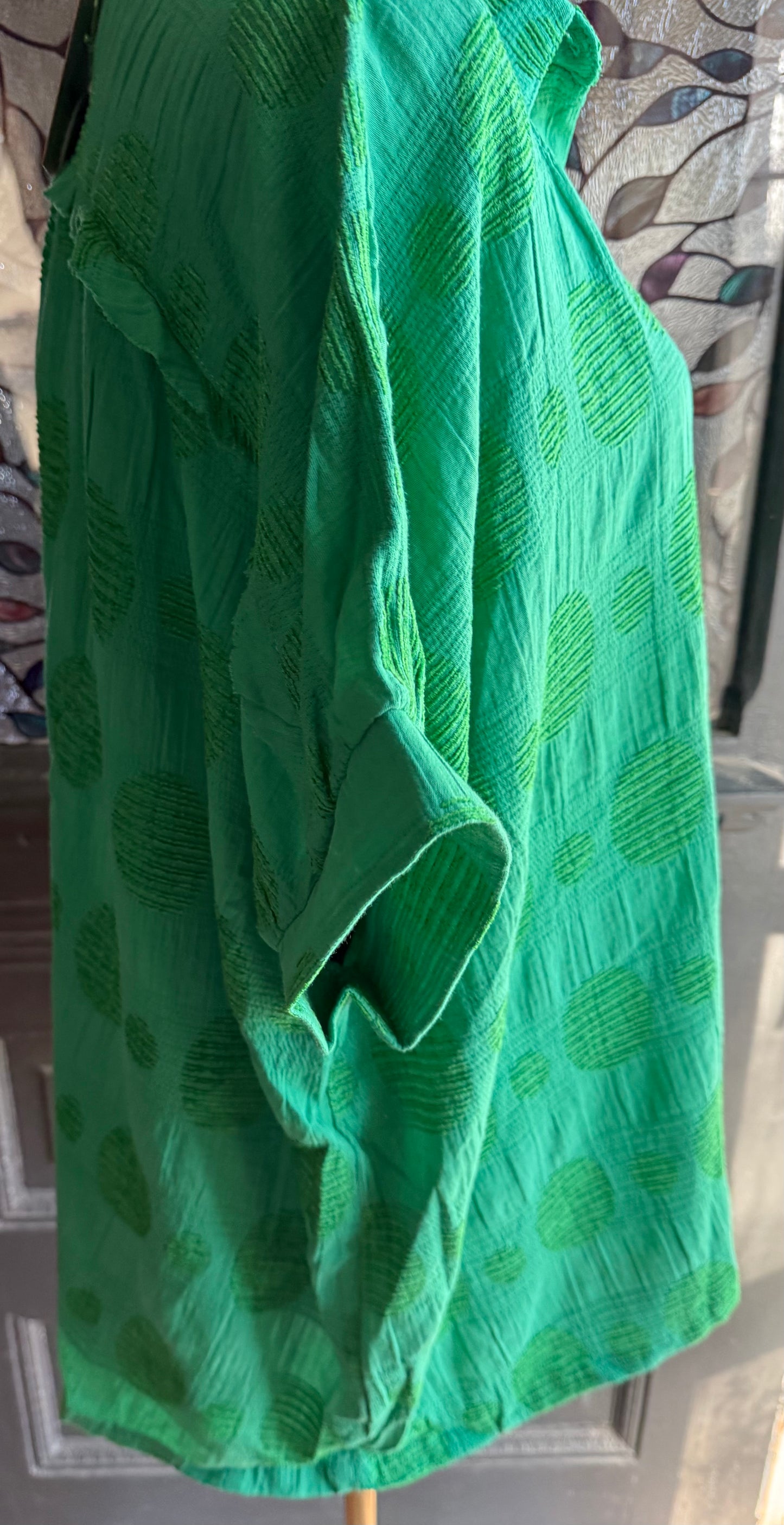 Oversized Textured Green Dot Dolman Short Sleeve Day Top | QB Boutique
