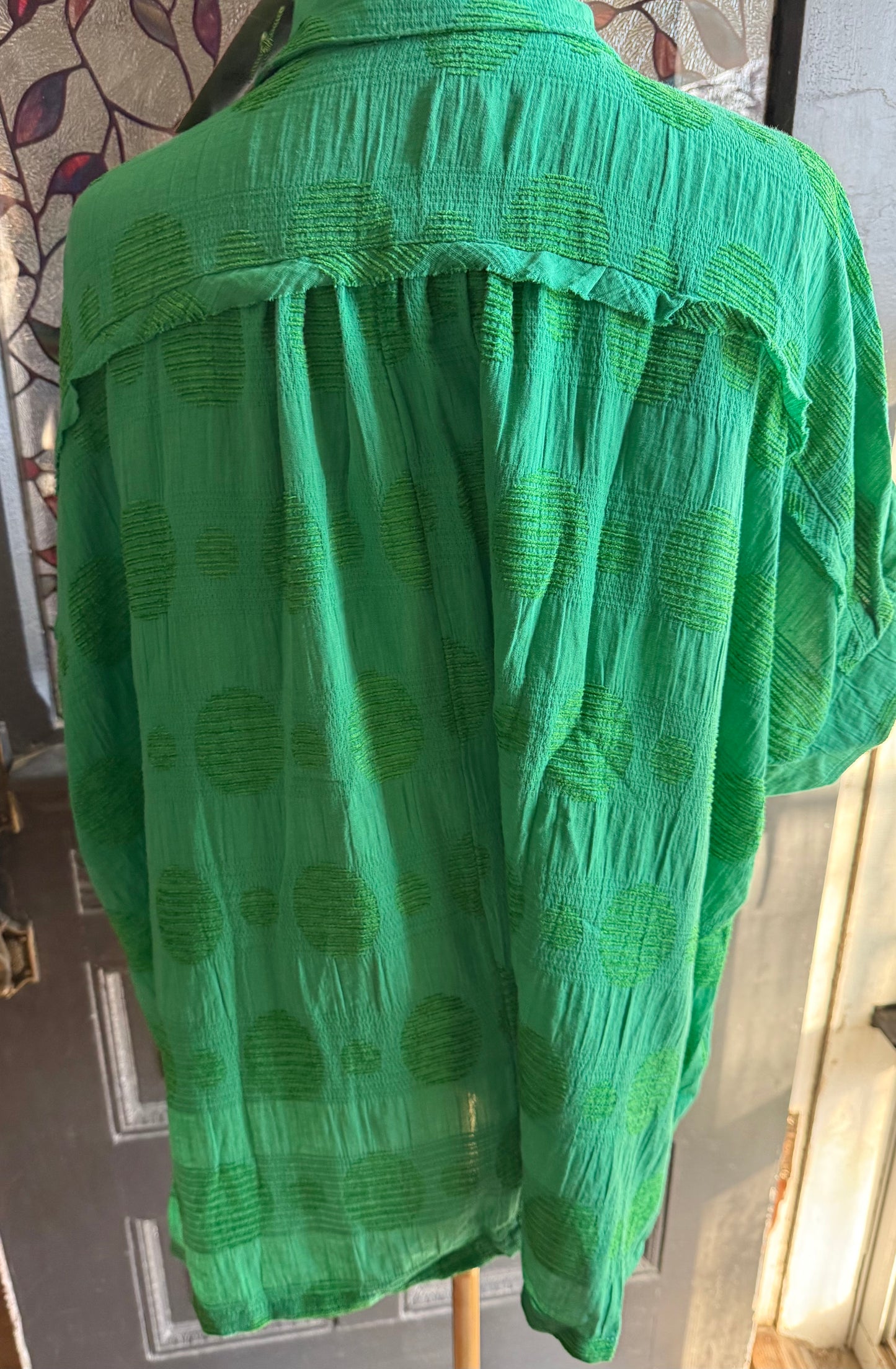 Oversized Textured Green Dot Dolman Short Sleeve Day Top | QB Boutique