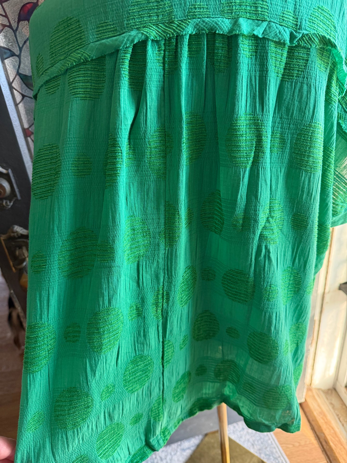 Oversized Textured Green Dot Dolman Short Sleeve Day Top | QB Boutique