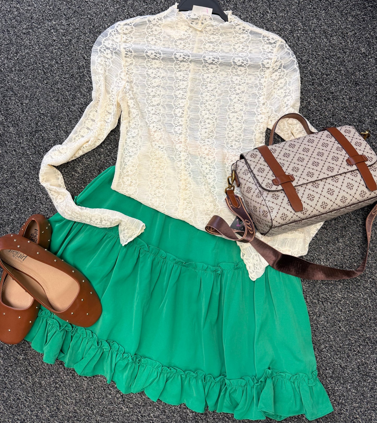 TIERED FLUTTER RUFFLE ELASTIC WAIST SKIRT GREEN BLUE