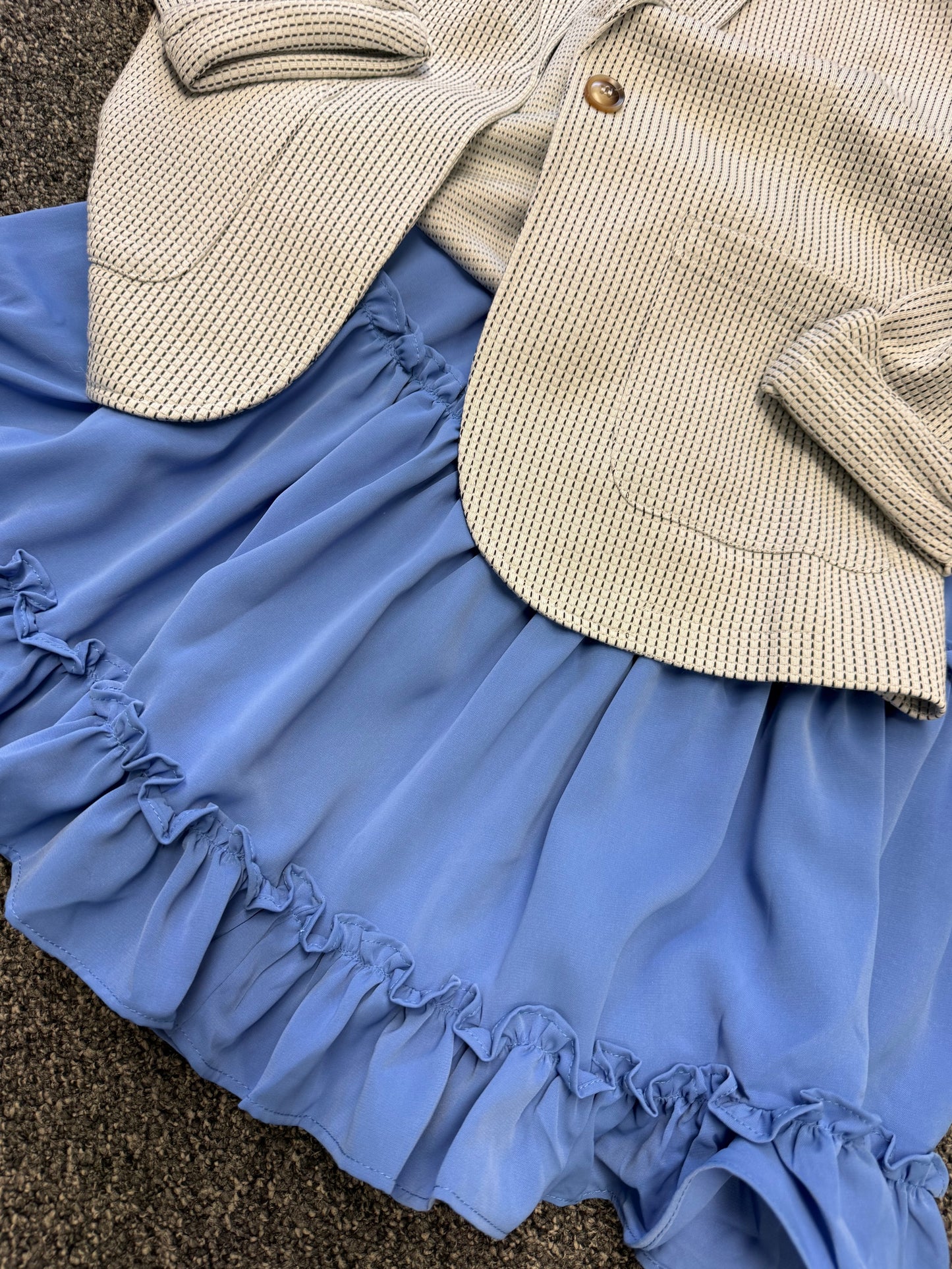 TIERED FLUTTER RUFFLE ELASTIC WAIST SKIRT GREEN BLUE