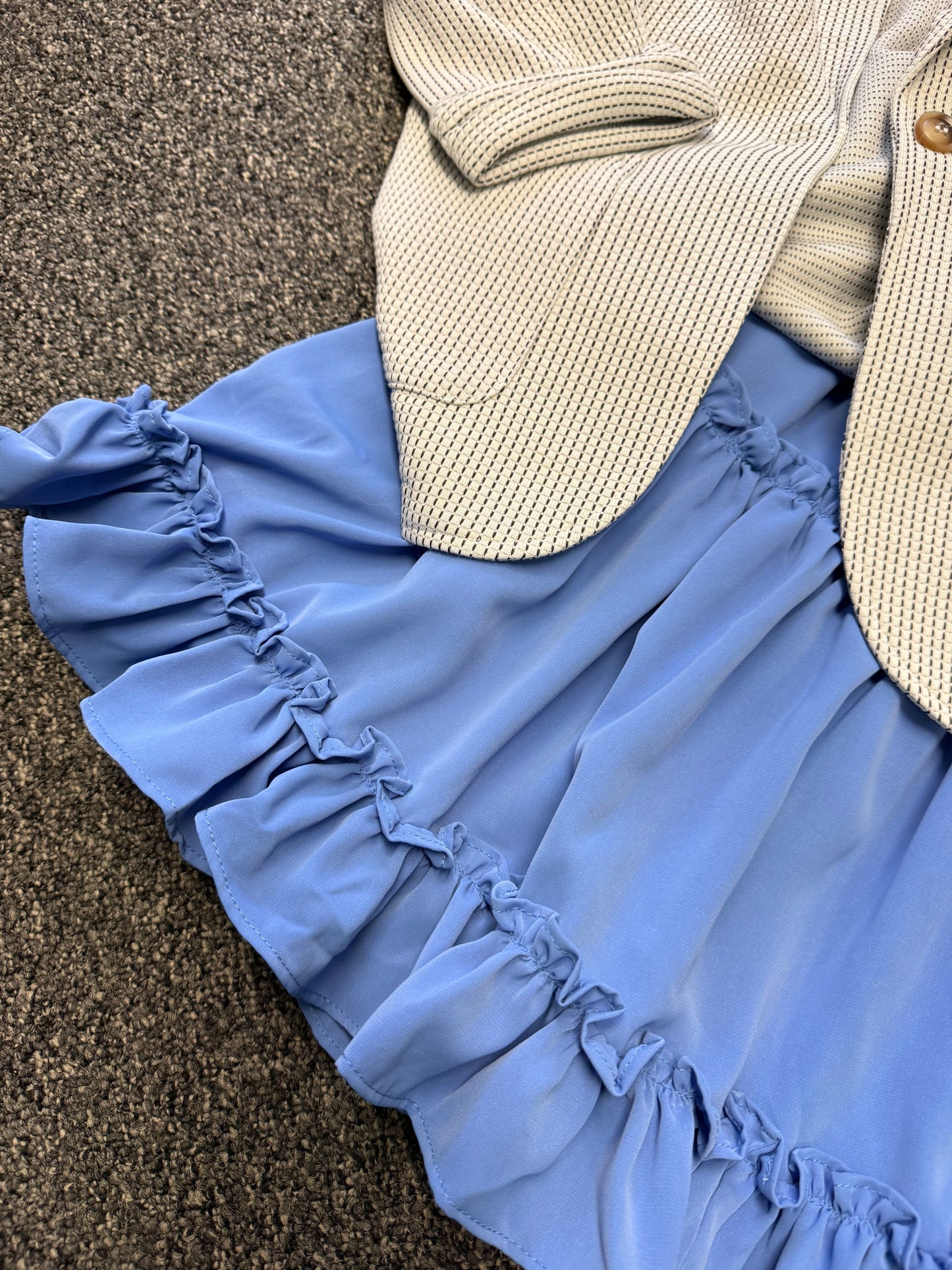 TIERED FLUTTER RUFFLE ELASTIC WAIST SKIRT GREEN BLUE