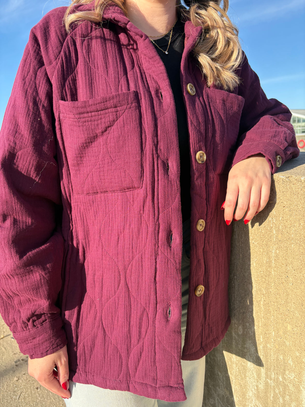 Quilted Linen Button Down Shacket | Queen Bee Boutique