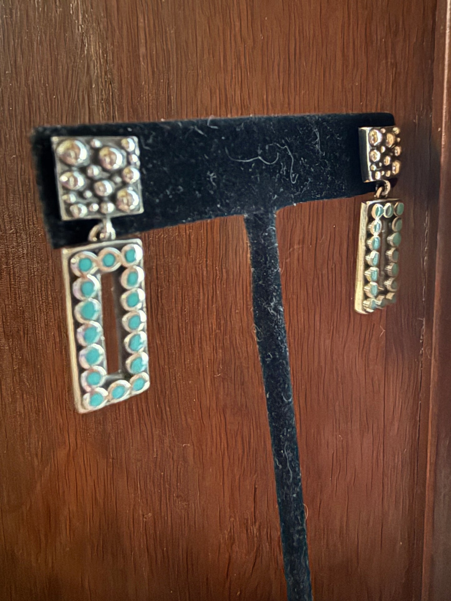 Turquoise Sterling Dot Rectangle Earrings