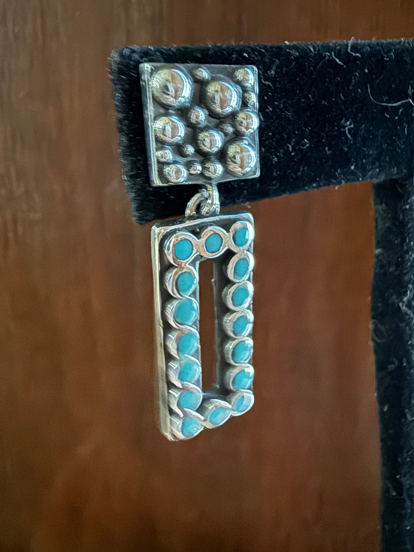 Turquoise Sterling Dot Rectangle Earrings