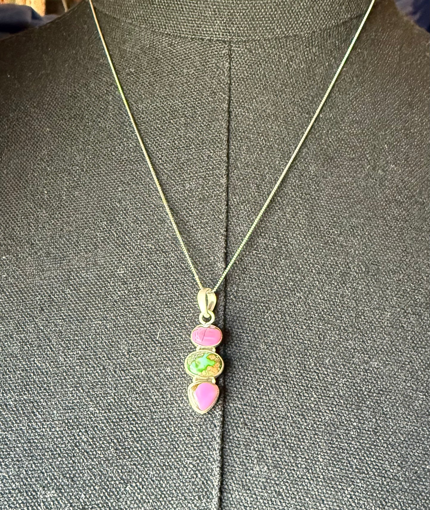 Cotton Candy Sonoran 3 Stone Necklace Pendant Sterling | Queen Bee Boutique