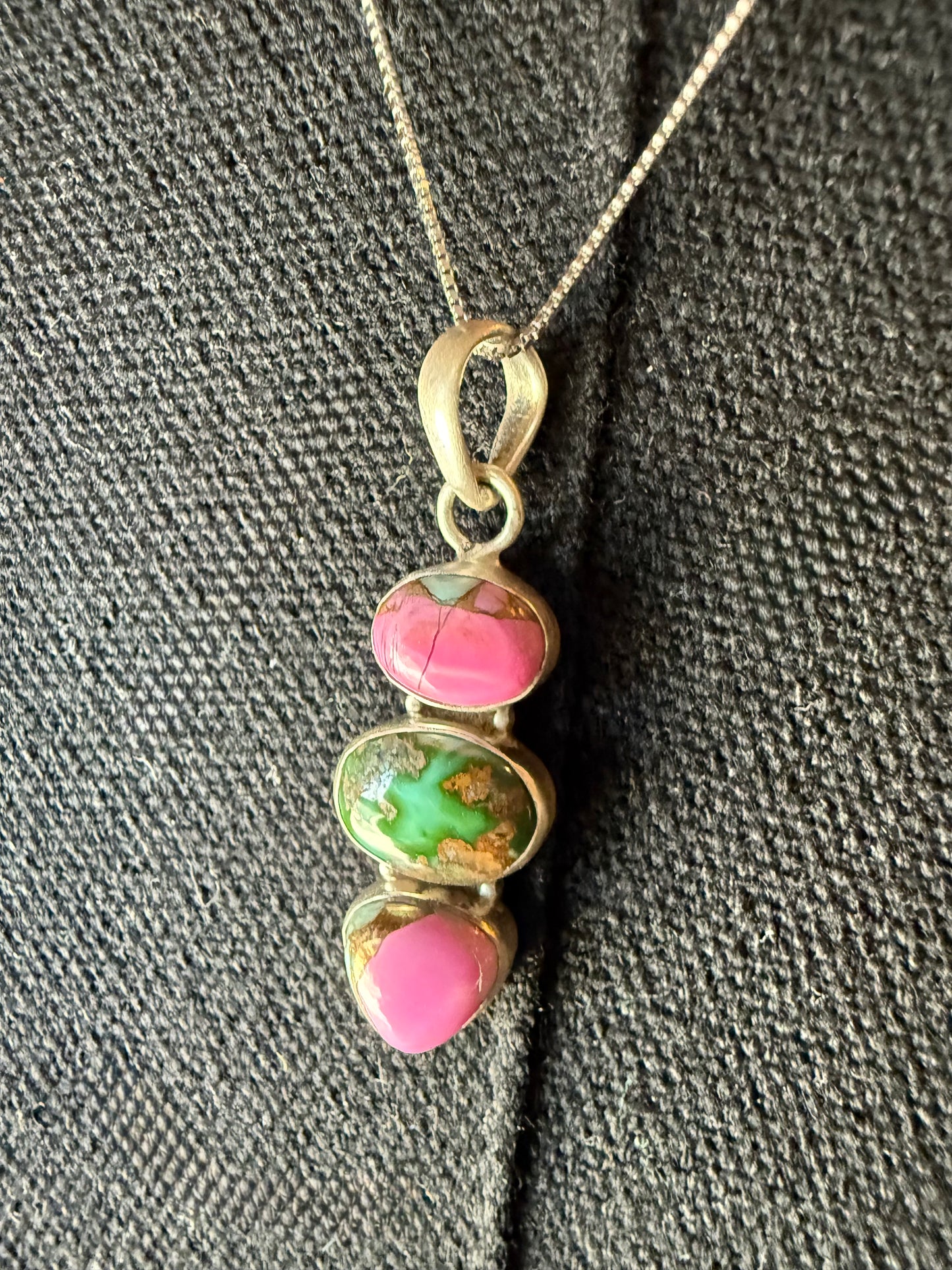 Cotton Candy Sonoran 3 Stone Necklace Pendant Sterling | Queen Bee Boutique