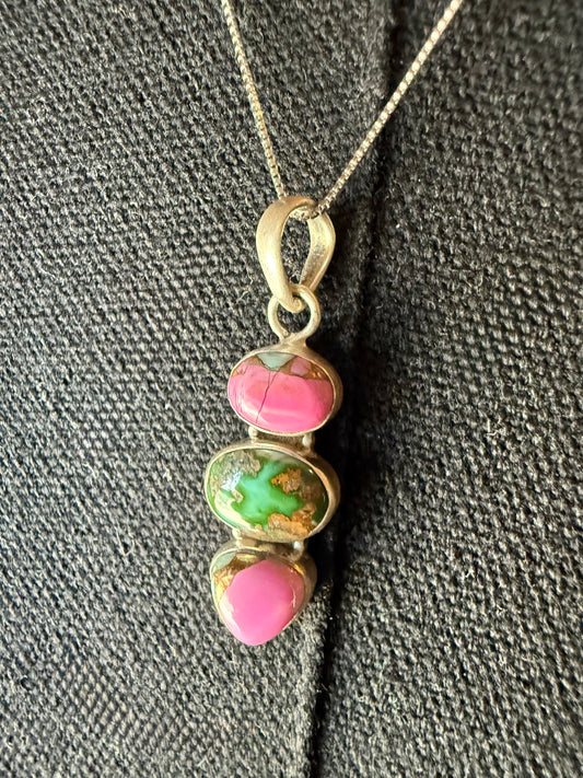 Cotton Candy Sonoran 3 Stone Necklace Pendant Sterling | Queen Bee Boutique