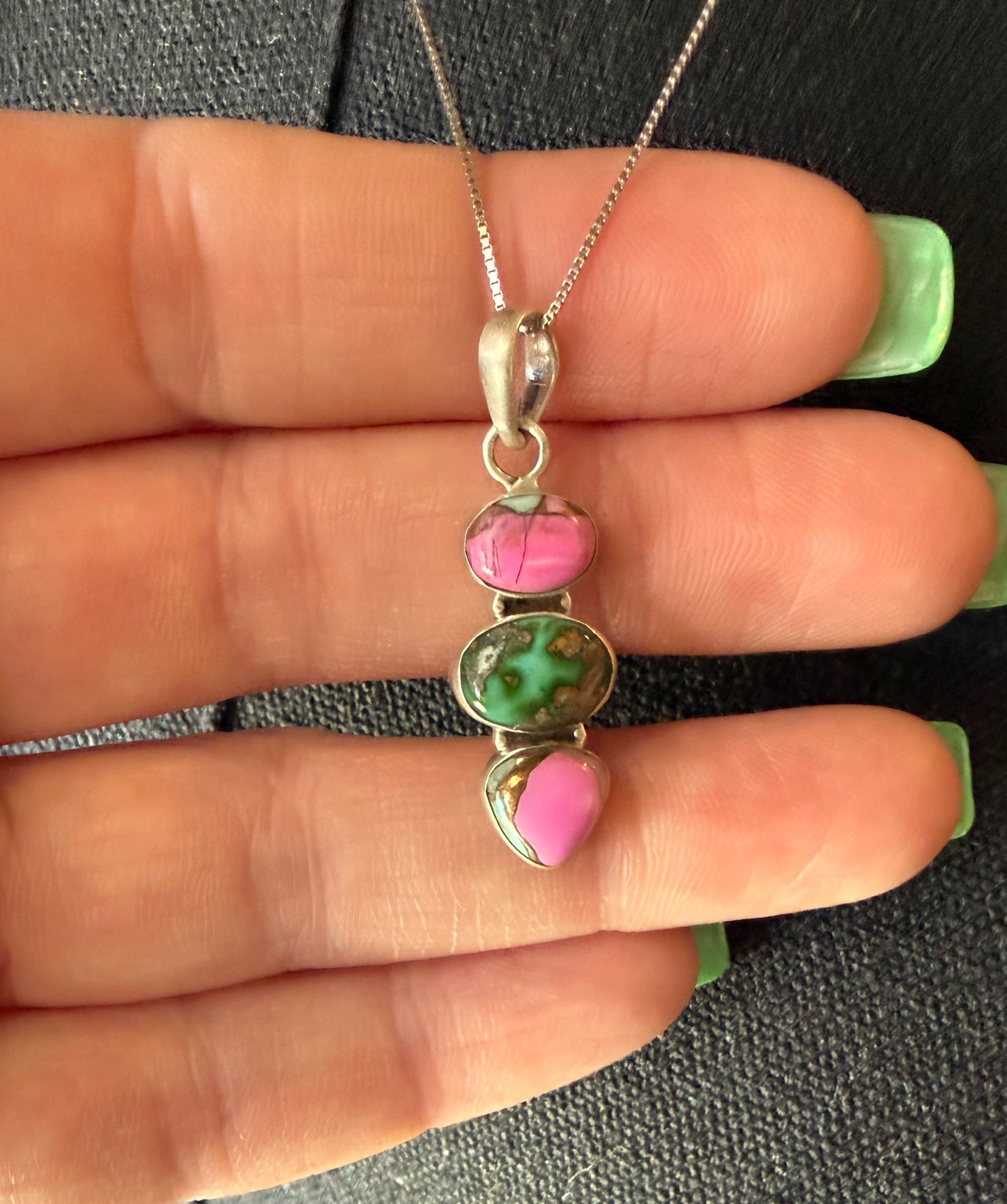 Cotton Candy Sonoran 3 Stone Necklace Pendant Sterling | Queen Bee Boutique