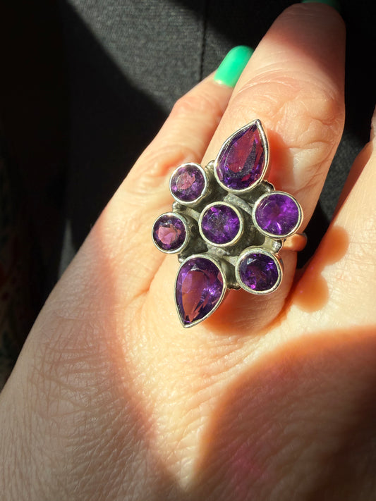 Amethyst Cluter Sterling Ring | Queen Bee Boutique