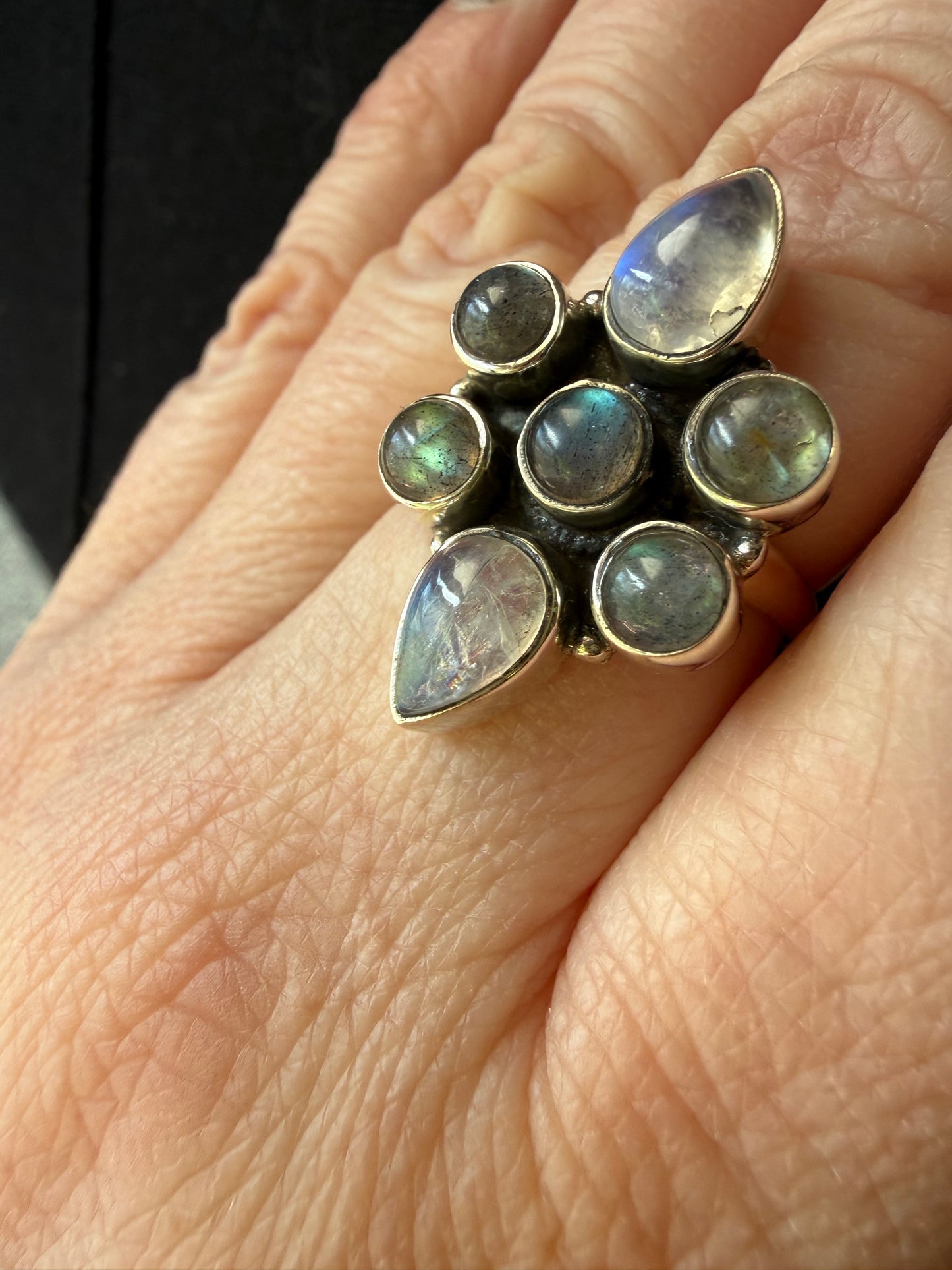 Labradorite & MoonStone Cluster Ring