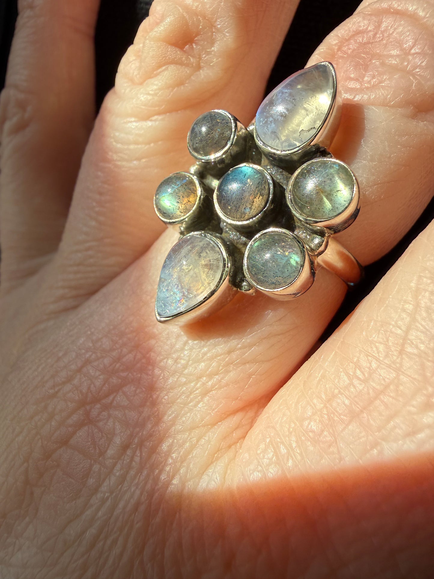 Labradorite & MoonStone Cluster Ring