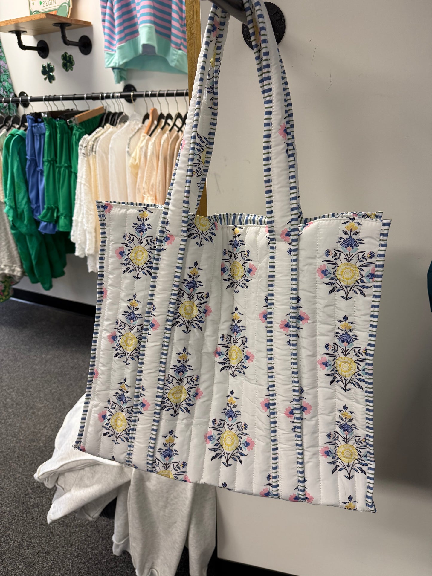 Quitled Plush Floral Spring Tote Shoulder Bags