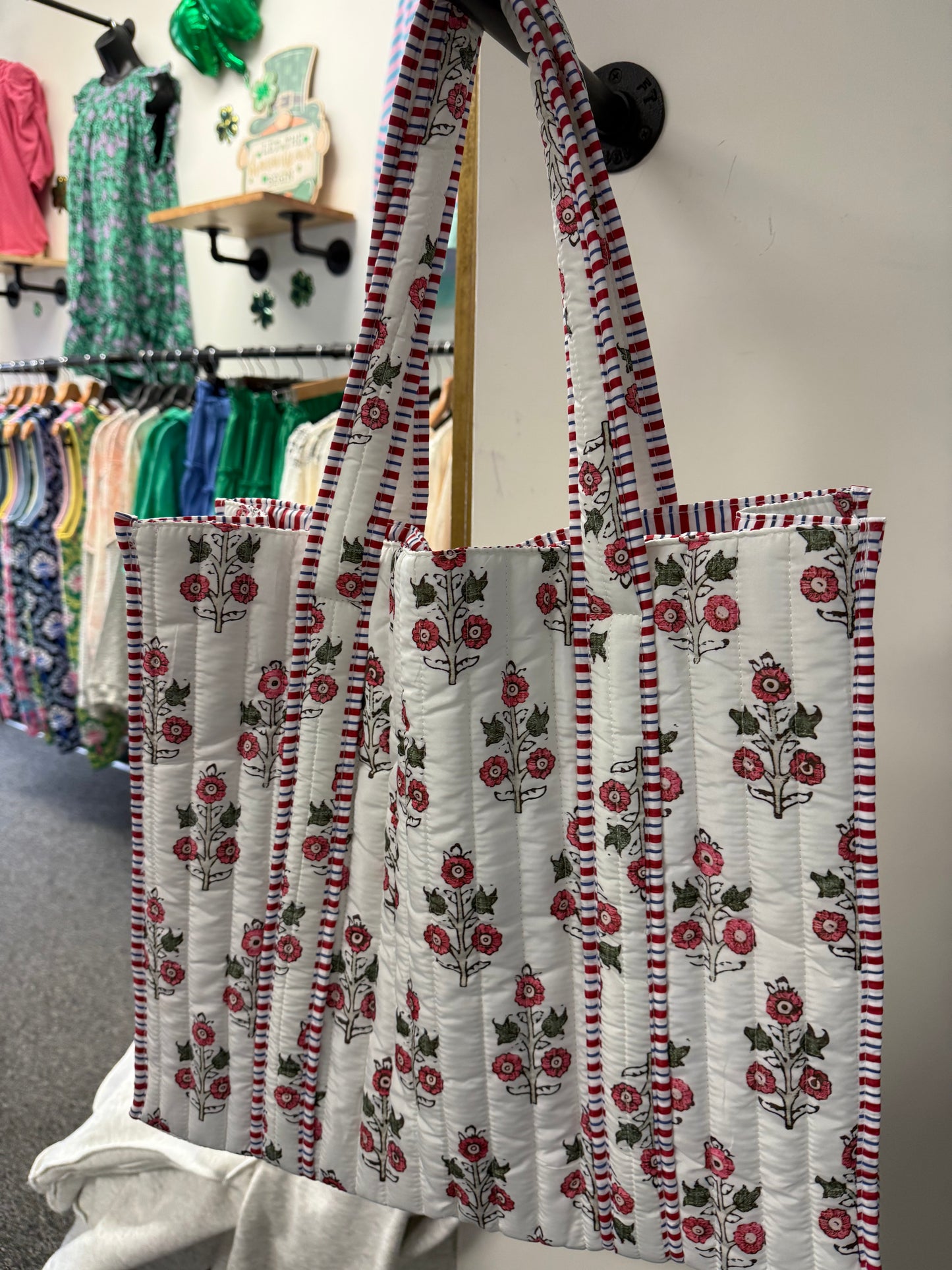 Quitled Plush Floral Spring Tote Shoulder Bags