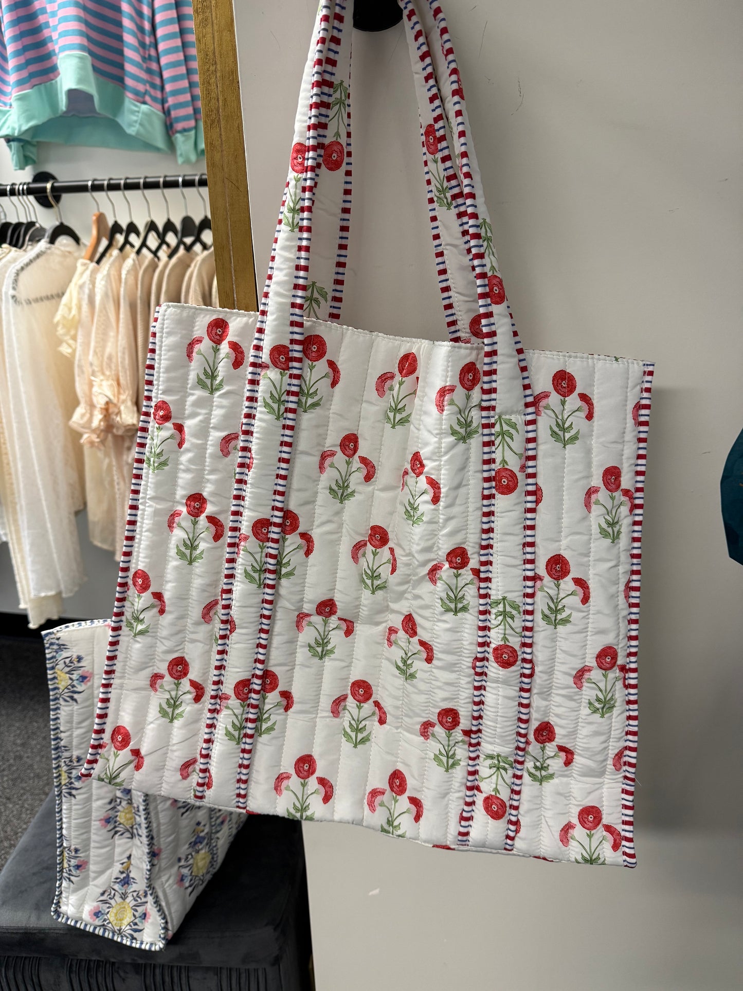 Quitled Plush Floral Spring Tote Shoulder Bags