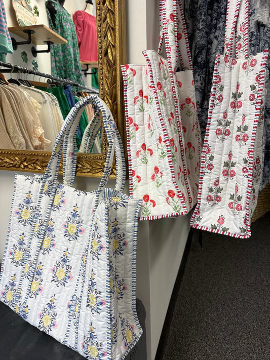 Quitled Plush Floral Spring Tote Shoulder Bags