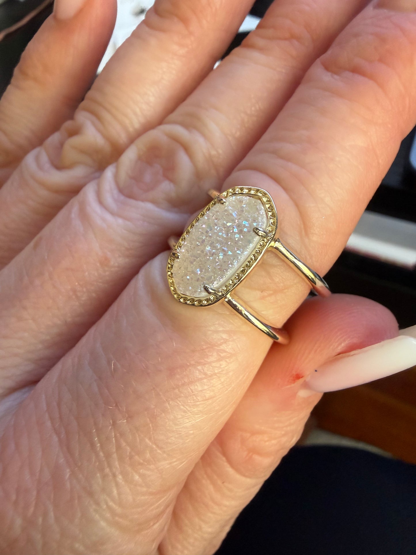 K.S. Elyse White Drusy Ring Size 8 | Queen Bee Boutique